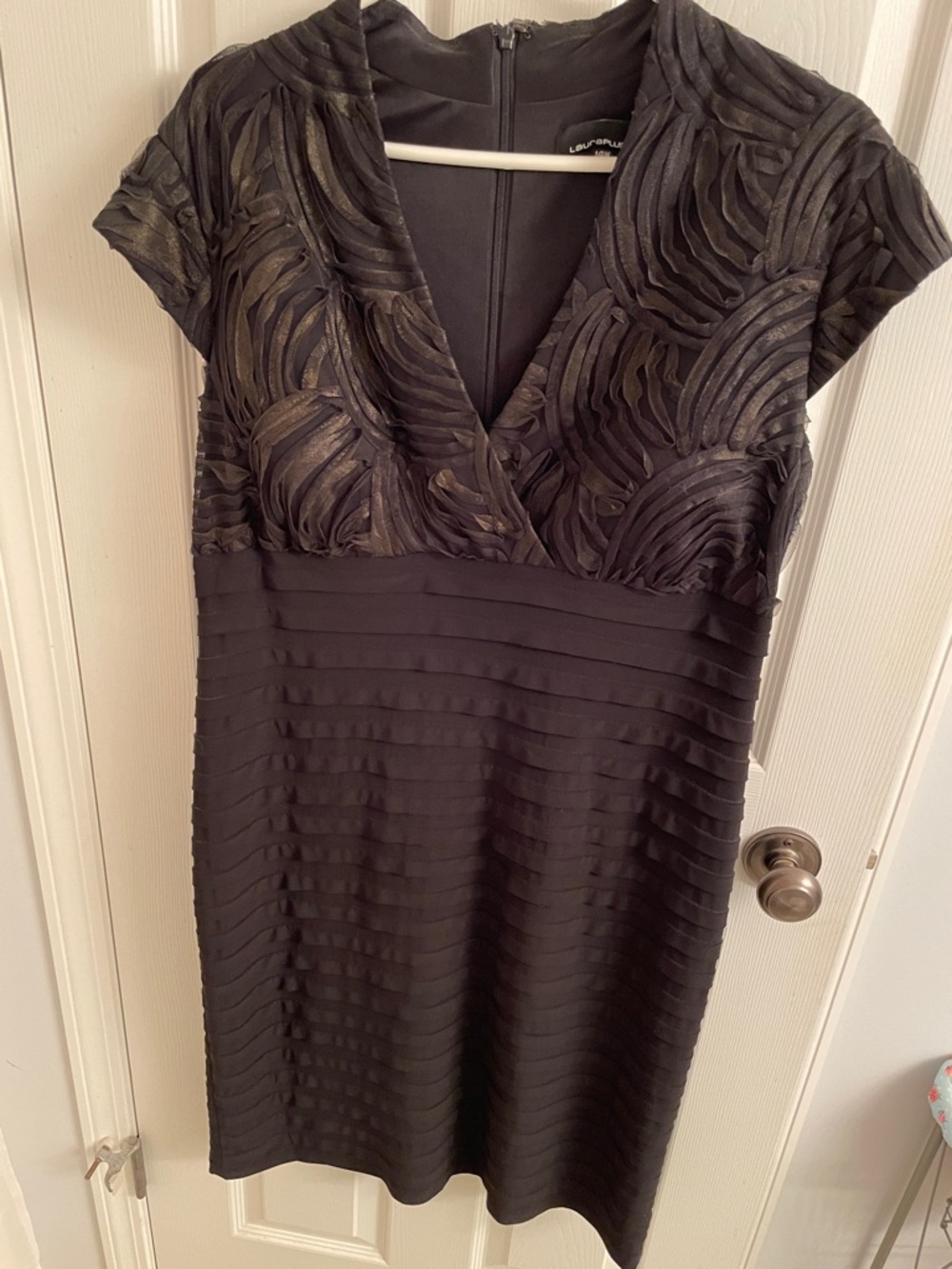 LauraPlus Black Textured V-Neck Midi Dress